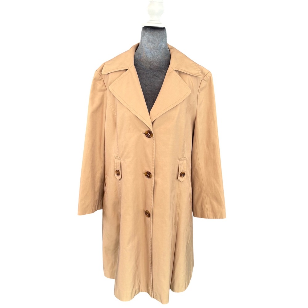 DKNY‎ Tan Camel Trench Coat Women's XL Classic Khaki Mid-Length Jacket Tag Chain